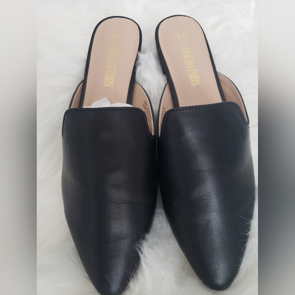 DREAM PAIRS Women's Flat Mules Pointed Toe Backless Loafer Shoes, 9.5